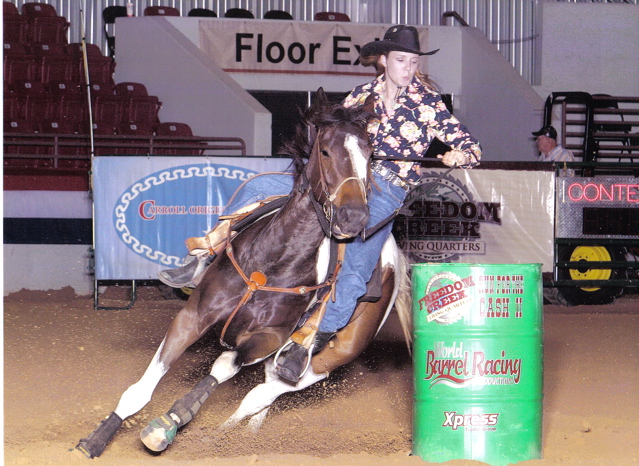 Dixie and Stephanie barrel-racing