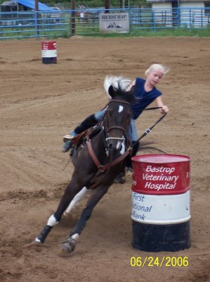 Flash and Taylor barrel-racing